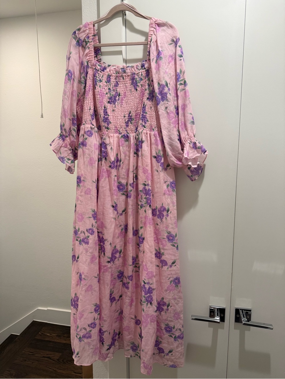 English Factory Pink Floral Smocked Maxi Dress